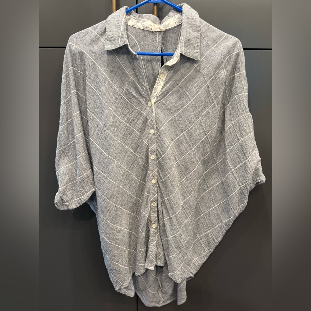 Hyku Blue Stripe Oversized Button-Up Blouse Women’s Size S